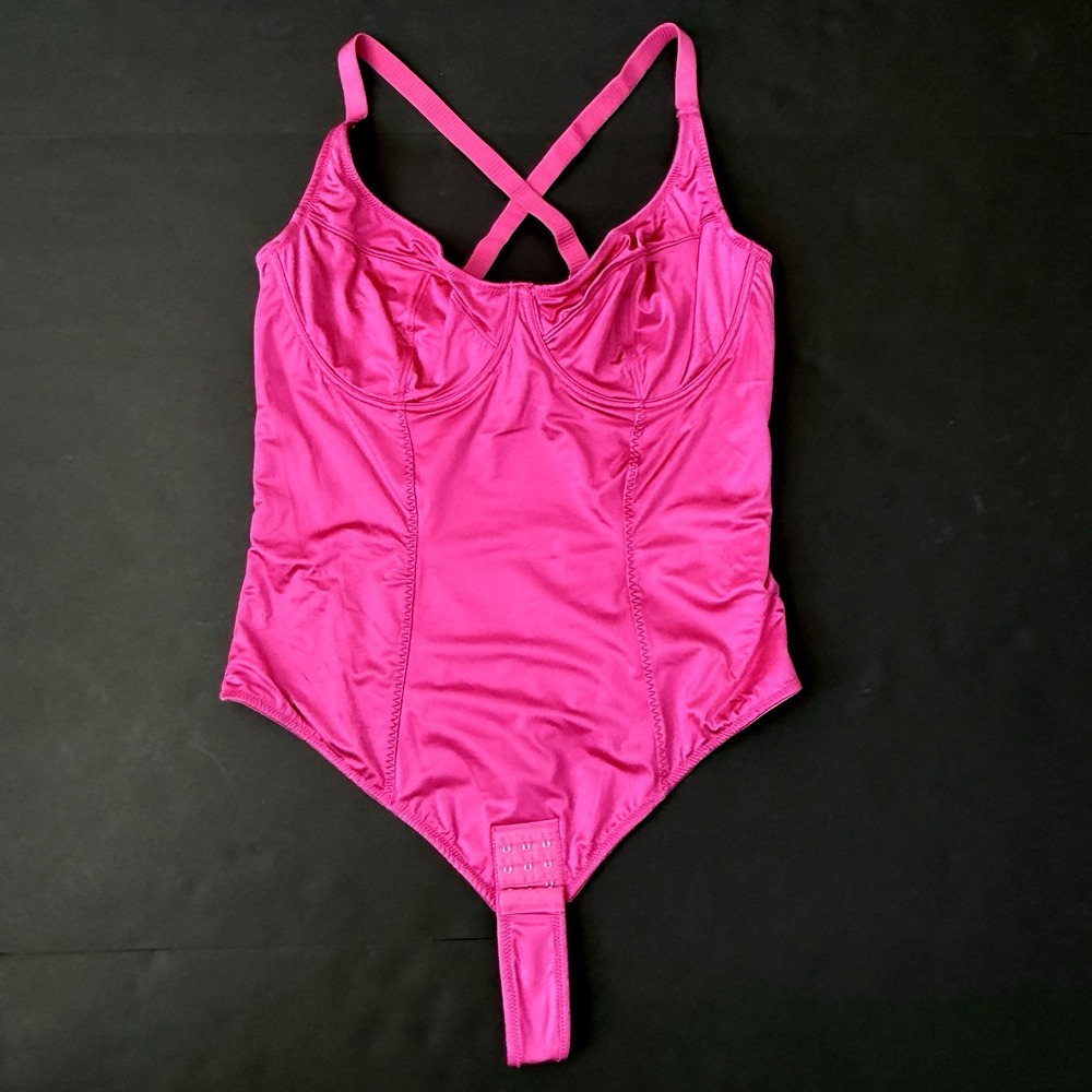 New Popilush Shapewear Bodysuit Corset Longline Bra 3X 3XL Pink Satin Lingerie